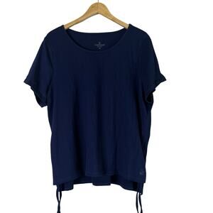 A593292 CUDDL DUDS Crinkle Jersey Short Sleeve Side Tie Top Oxford Navy XL